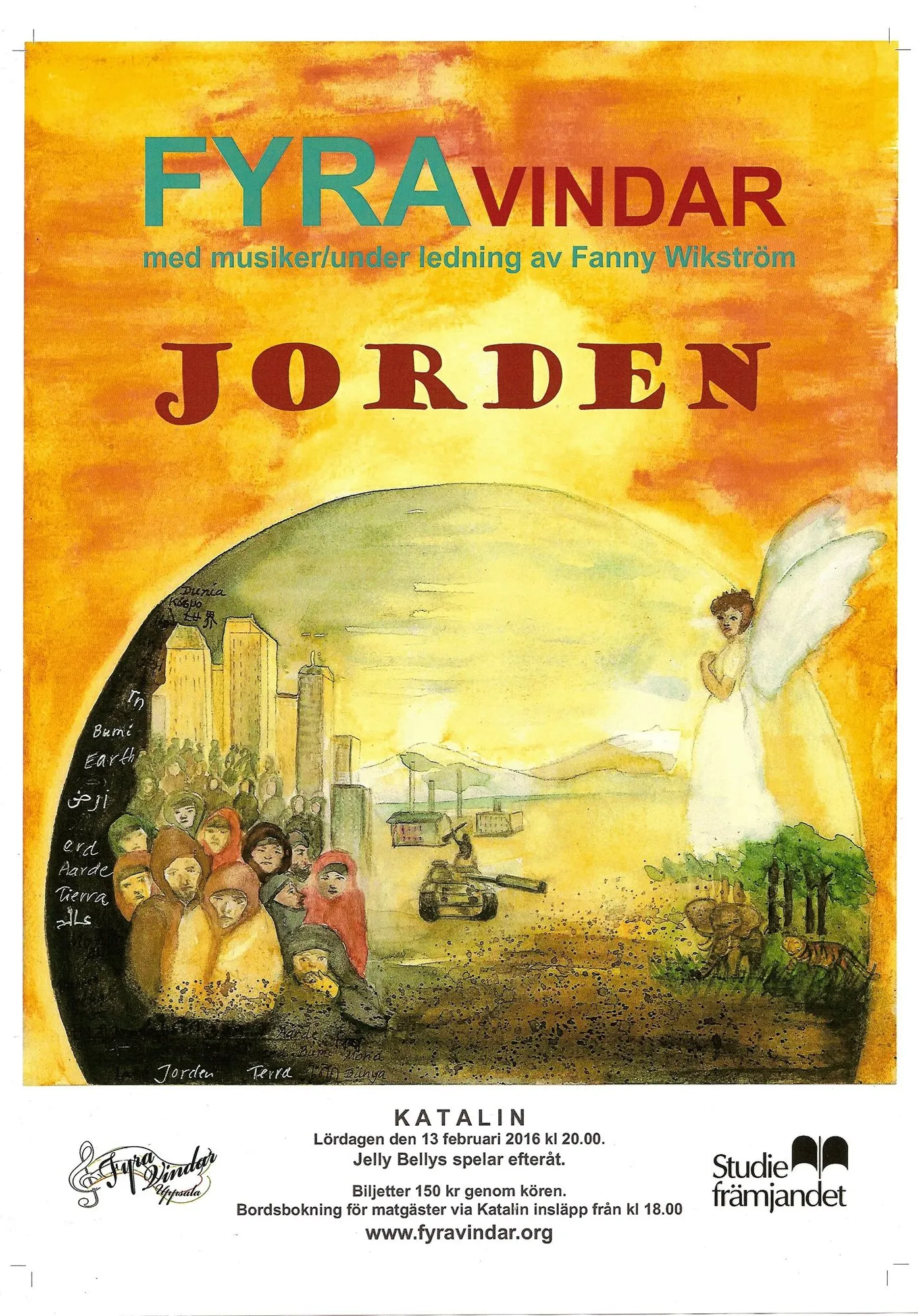 Konsertaffisch: Fyra Vindar – Jorden, med musiker under ledning av Fanny Wikström.